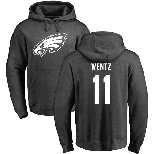 Men Philadelphia Eagles #11 Carson Wentz Ash One Color NFL Pullover Hoodie Sweatshirts->nfl t-shirts->Sports Accessory